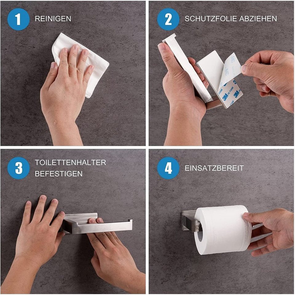 Montegoni Toilettenpapierhalter Edelstahl ohne Bohren, Klopapierhalter Selbstklebend (Rollenhalter, Papierhalter für Toilette Badezimmer Küche, Rostfrei, Silber, 1-St), Selbstklebend, Rostfrei Bild 2