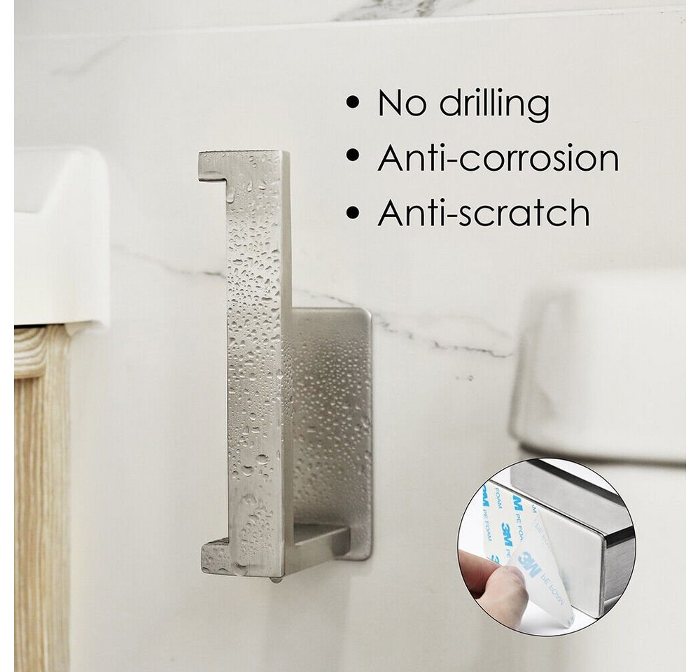 Montegoni Toilettenpapierhalter Edelstahl ohne Bohren, Klopapierhalter Selbstklebend (Rollenhalter, Papierhalter für Toilette Badezimmer Küche, Rostfrei, Silber, 1-St), Selbstklebend, Rostfrei Bild 4