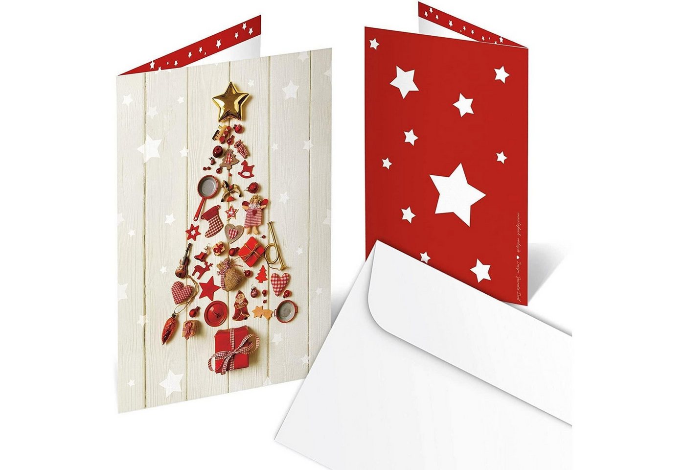 Logbuch-Verlag Klappkarte 10 Weihnachtskarten DIN A6 Klappkarten – Weihnachtsbaum mit Sternen