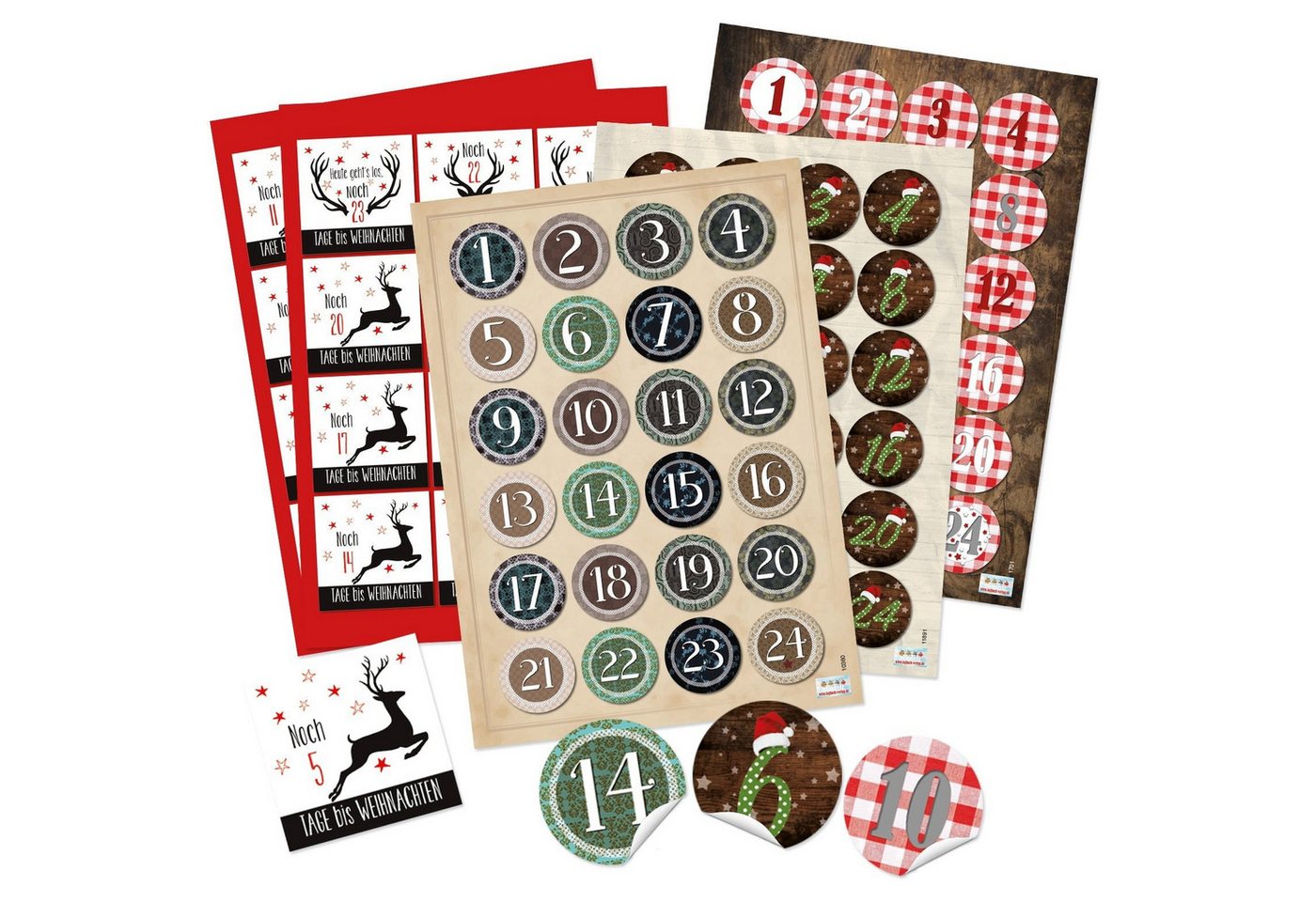 Logbuch-Verlag Aufkleber Adventskalenderzahlen Set - 4 x 24 Aufkleber zum Basteln von DIY Bild 2
