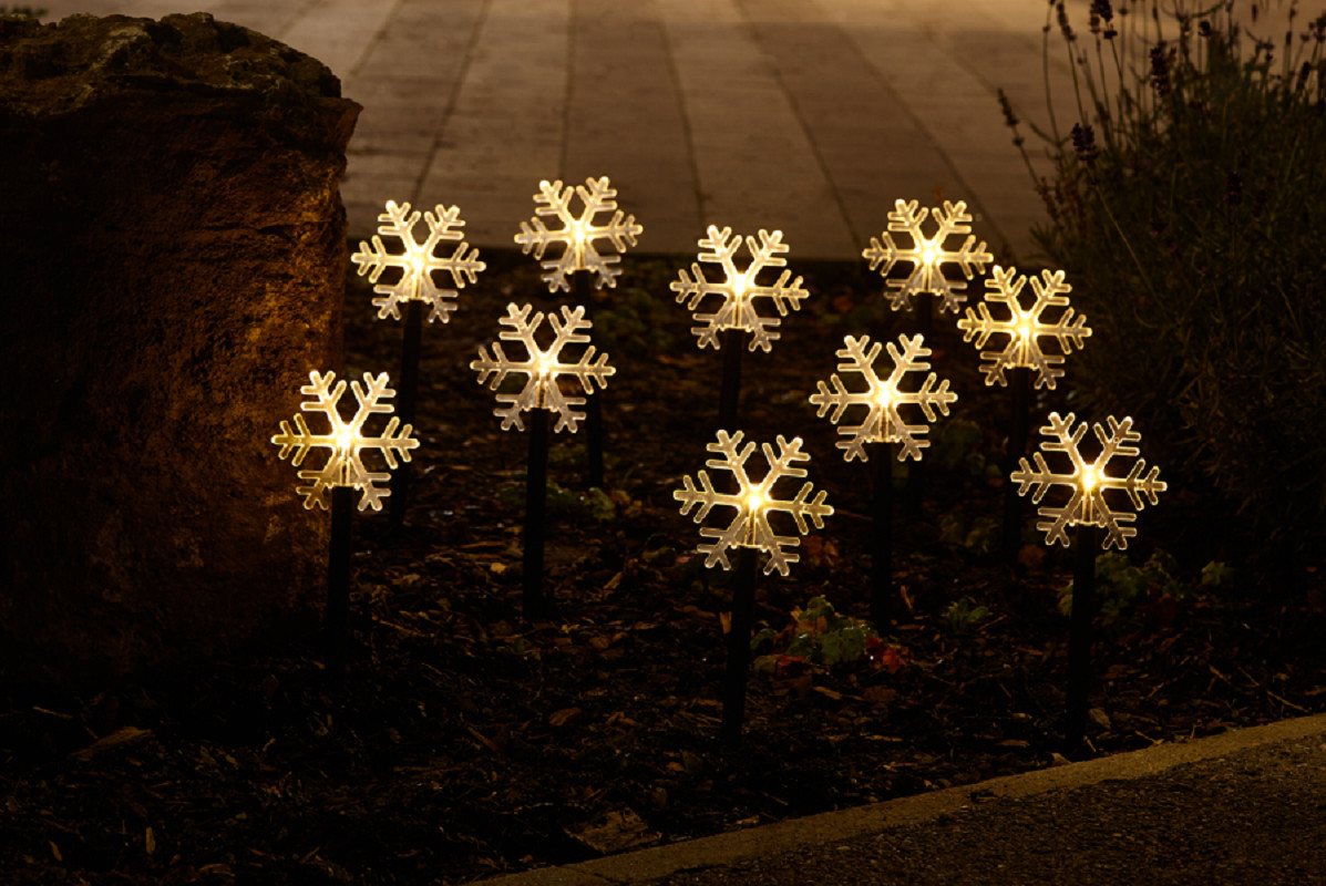 Gartenpirat Gartenleuchte LED Leuchtstäbe Schneeflocke warmweiß 10 Erdspieße Batteriebox Timer, LED fest integriert, Warmweiß, Batteriebox, Timerfunktion Bild 3