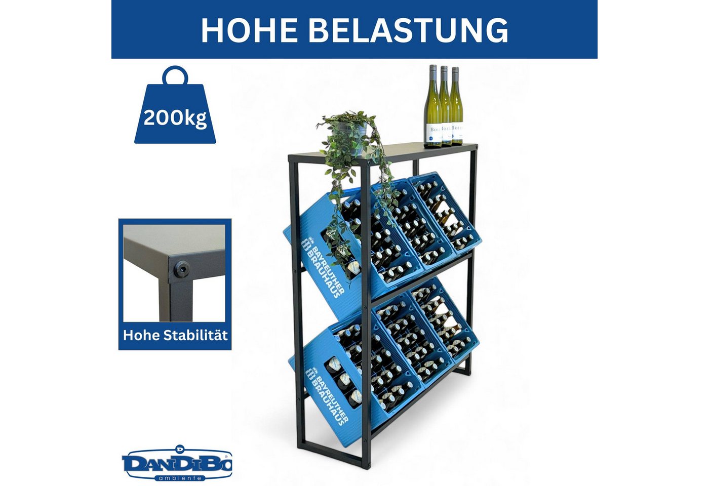 DanDiBo Kastenständer Getränkekistenregal 6 Kisten mit Ablage 100 cm Kasten Regal, Getränkeregal Kistenregal Getränkekistenhalter Regal Getränkekisten Bild 2