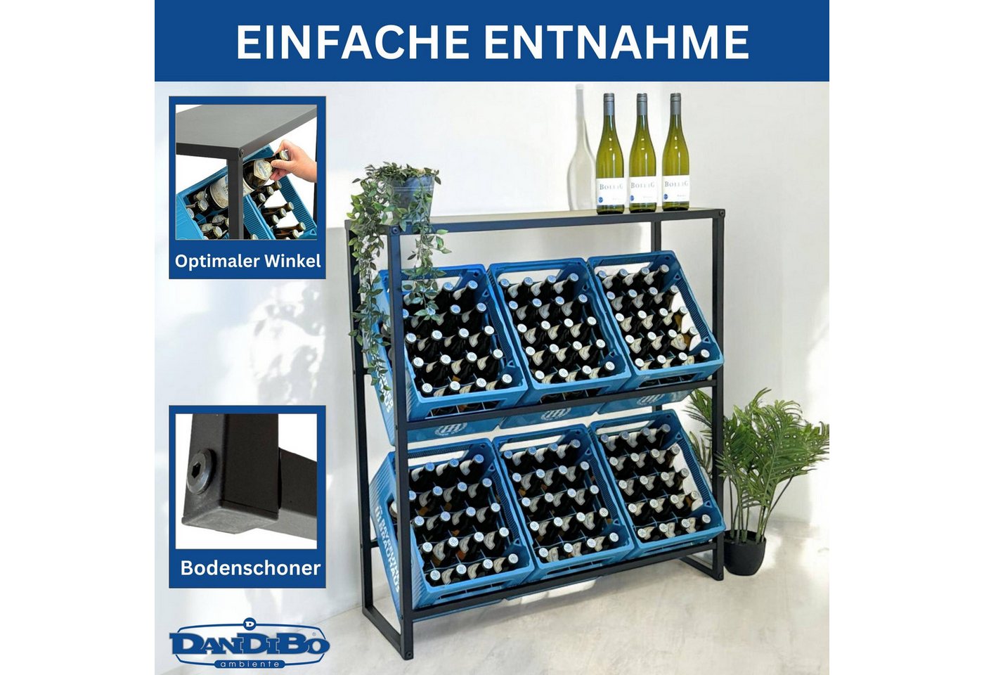 DanDiBo Kastenständer Getränkekistenregal 6 Kisten mit Ablage 100 cm Kasten Regal, Getränkeregal Kistenregal Getränkekistenhalter Regal Getränkekisten Bild 5