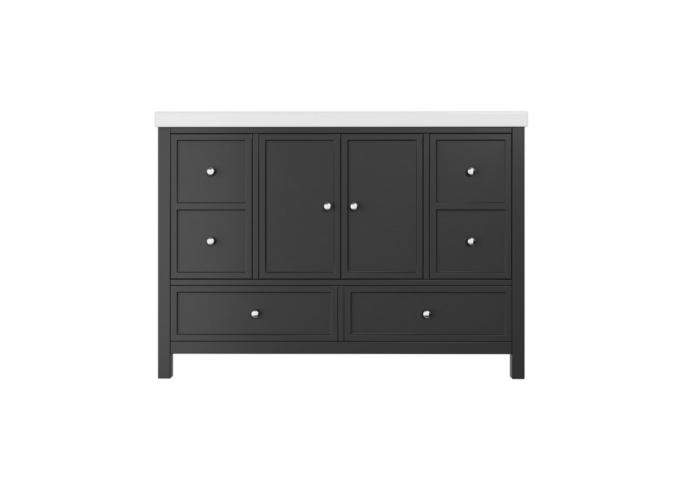 Flieks Waschtisch Waschbeckenunterschrank inkl. Harz-Waschbecken, B120/T50/H86,5 cm (lackierte Oberfläche, 1-St., 120cm großer breiter Badschrank mit silber Metallgriff, bodenstehend), Badmöbel-Set Badezimmerschrank mit 4 Schubladen und 2 Tür Schwarz Bild 5