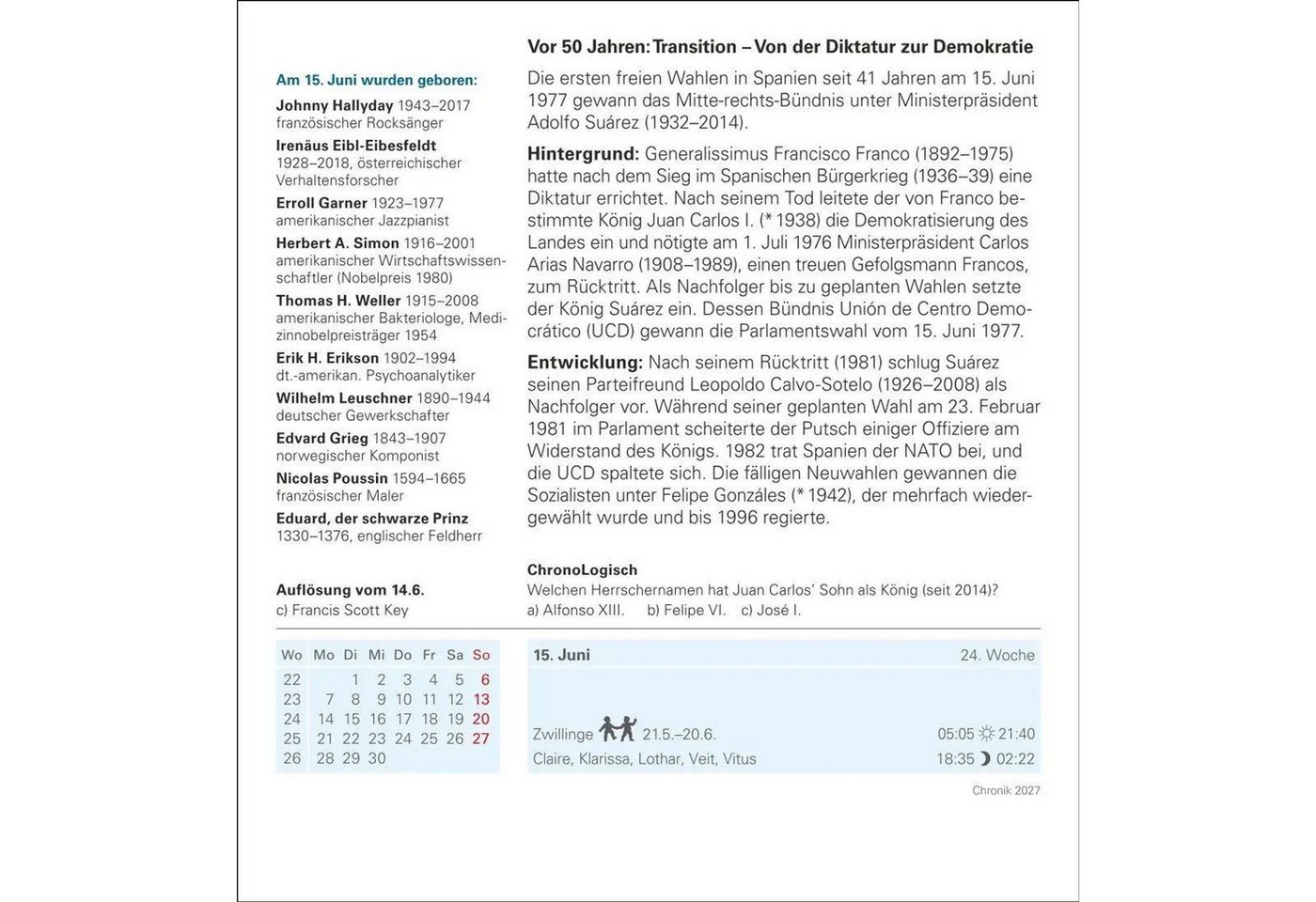 Harenberg Kalender Verlag Abreißkalender Chronik Tagesabreißkalender 2027 - Kulturkalender - Personen,... Bild 5