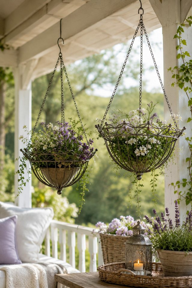 finehomegarden Pflanzschale Set 2-teilig Metall grau/braun Dekorativer Pflanzkorb mit Aufhängung (2 St., 2er Set), Ø37cm & Ø30cm Metallkorb für Blumen, Kräuter und Deko Pflanzampel