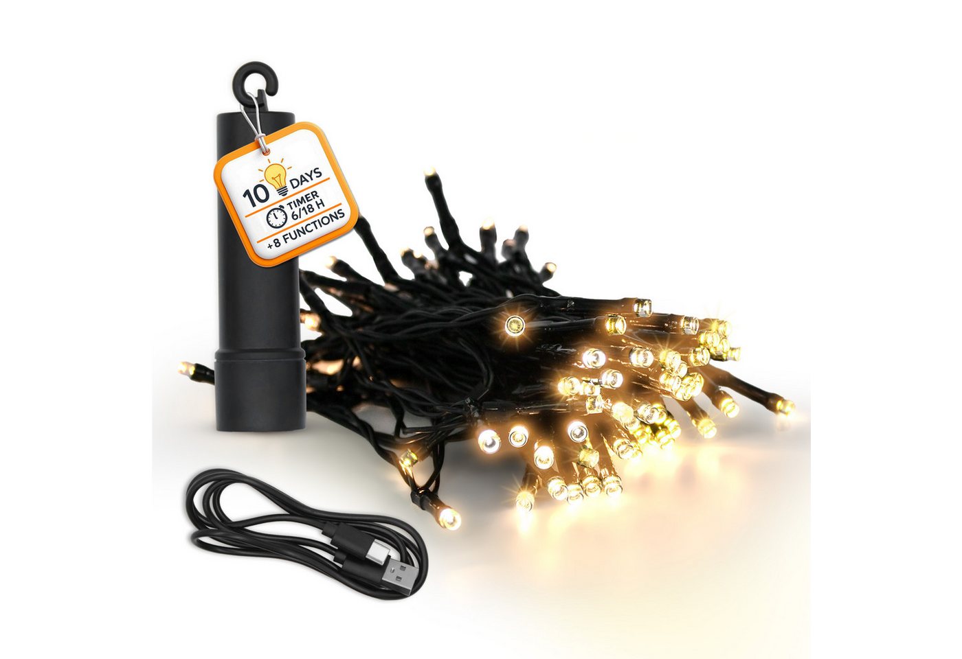 Spetebo LED-Lichterkette Akku Lichterkette per USB aufladbar bis 10 Tage Leuchtdauer, 50-flammig, per USB Anschluss wiederaufladbar Bild 4