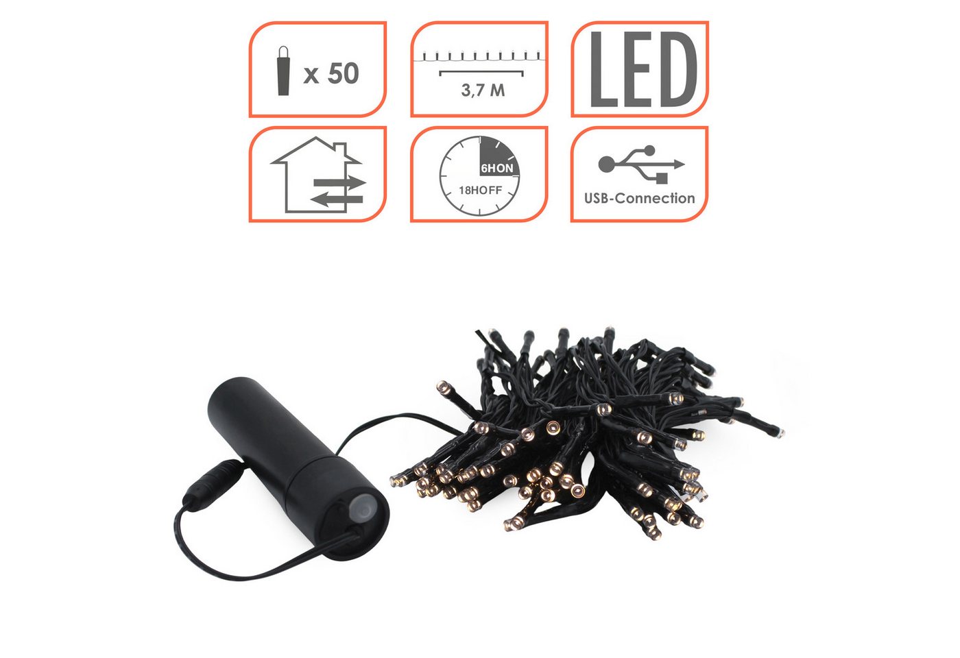 Spetebo LED-Lichterkette Akku Lichterkette per USB aufladbar bis 10 Tage Leuchtdauer, 50-flammig, per USB Anschluss wiederaufladbar Bild 5