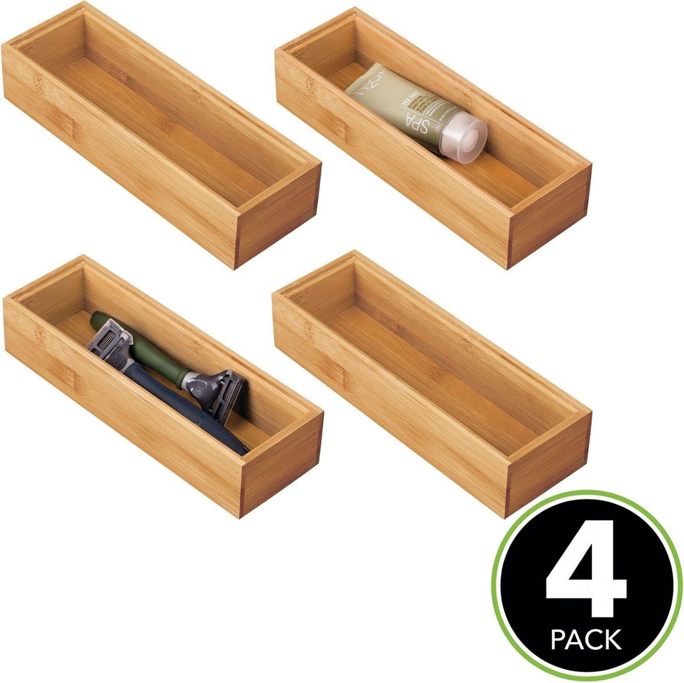mDesign Badaccessoire-Set mDesign Schubladenbox Badezimmer Aufbewahrung Organizer 4er Set Bamb Bild 4