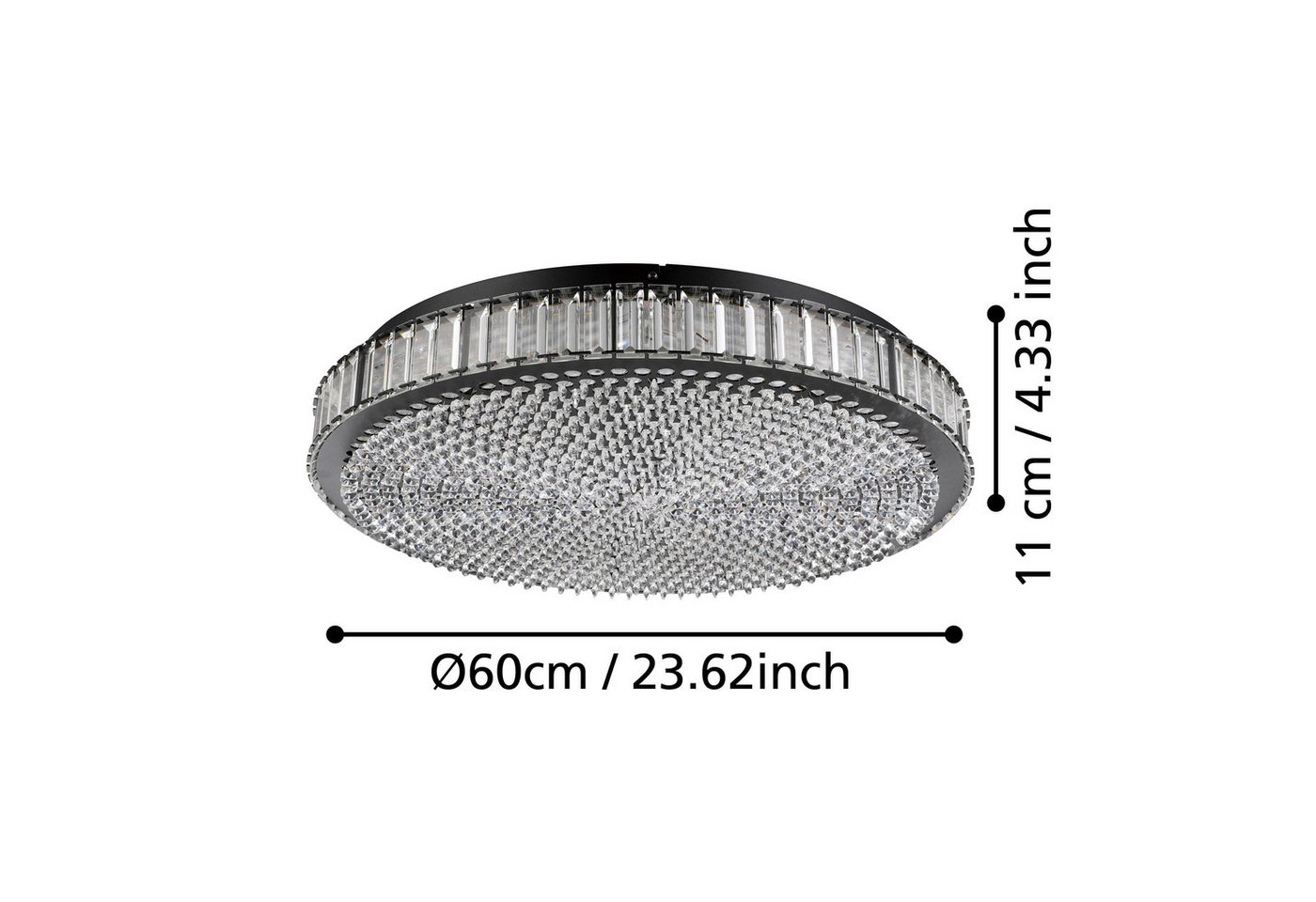 EGLO LED Deckenleuchte Balparda, Leuchtmittel inklusive, Deckenleuchte Kristall Deckenlampe aus schwarzem Metall und Glas Ø60cm Bild 3