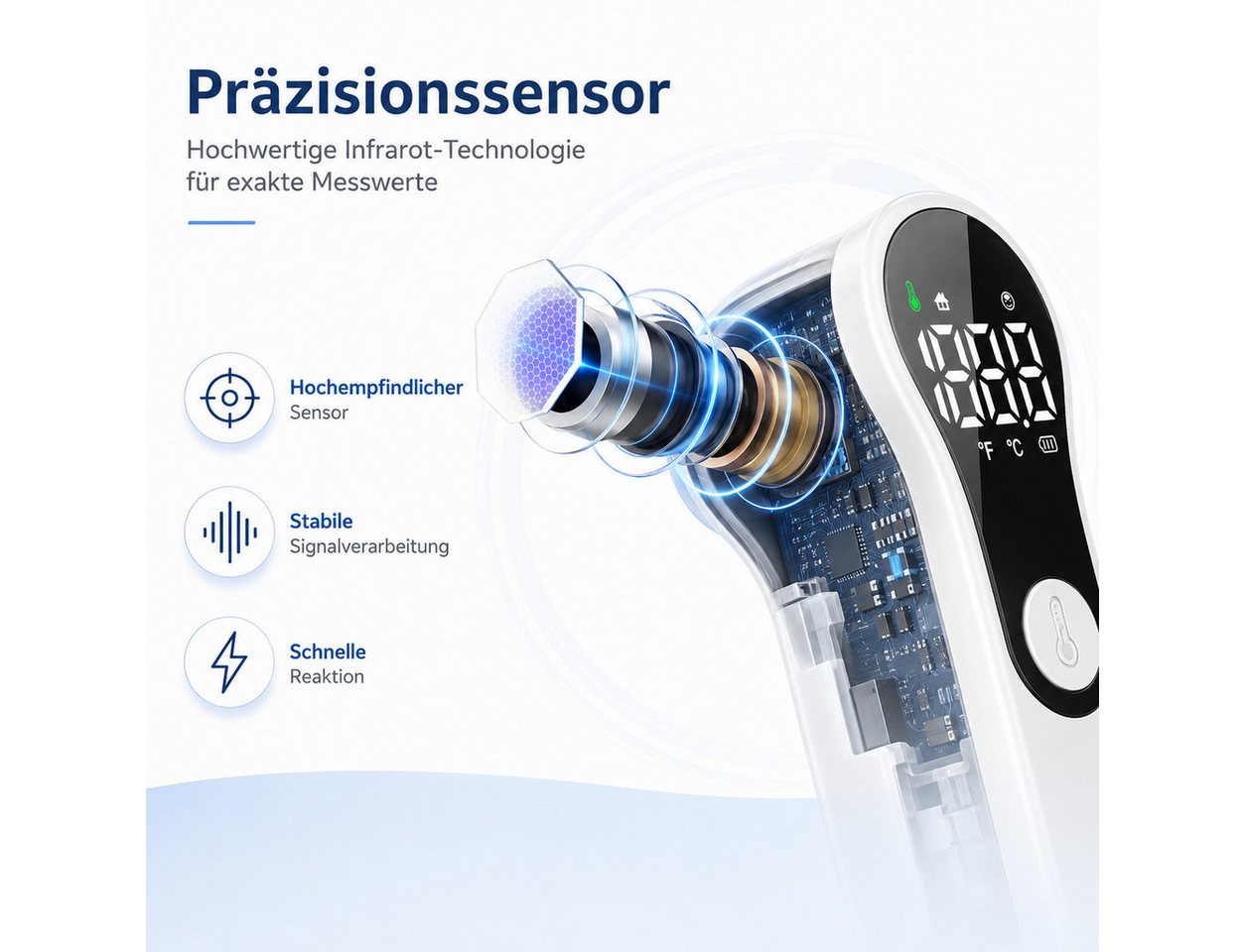 VEKROBOT Fieberthermometer Tragbares digitales Infrarot Stirnthermometer für Kinder Erwachsene, Set 1-tlg., Infrarot-Stirnthermometer – handgehalten, Berührungsloses Thermometer 2 in 1-Sensor für Stirn Objekte Bild 2