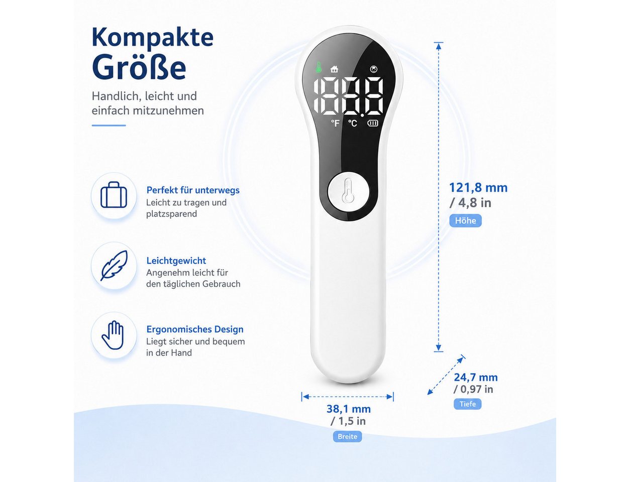VEKROBOT Fieberthermometer Tragbares digitales Infrarot Stirnthermometer für Kinder Erwachsene, Set 1-tlg., Infrarot-Stirnthermometer – handgehalten, Berührungsloses Thermometer 2 in 1-Sensor für Stirn Objekte Bild 3