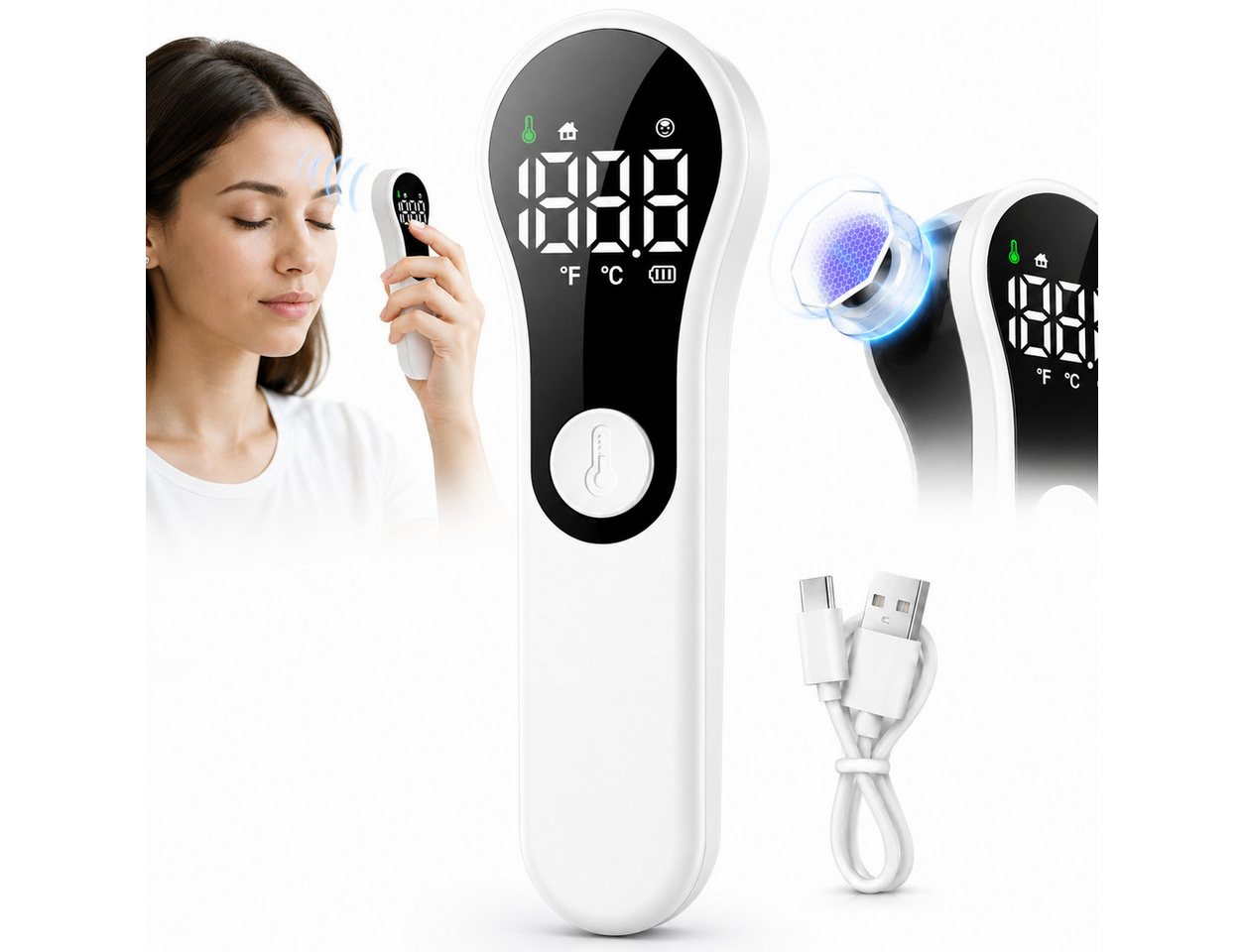 VEKROBOT Fieberthermometer Tragbares digitales Infrarot Stirnthermometer für Kinder Erwachsene, Set 1-tlg., Infrarot-Stirnthermometer – handgehalten, Berührungsloses Thermometer 2 in 1-Sensor für Stirn Objekte Bild 4
