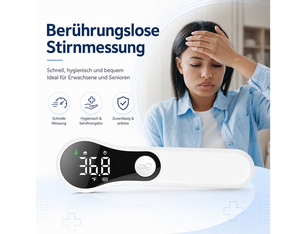 VEKROBOT Fieberthermometer Tragbares digitales Infrarot Stirnthermometer für Kinder Erwachsene, Set 1-tlg., Infrarot-Stirnthermometer – handgehalten, Berührungsloses Thermometer 2 in 1-Sensor für Stirn Objekte Bild 5