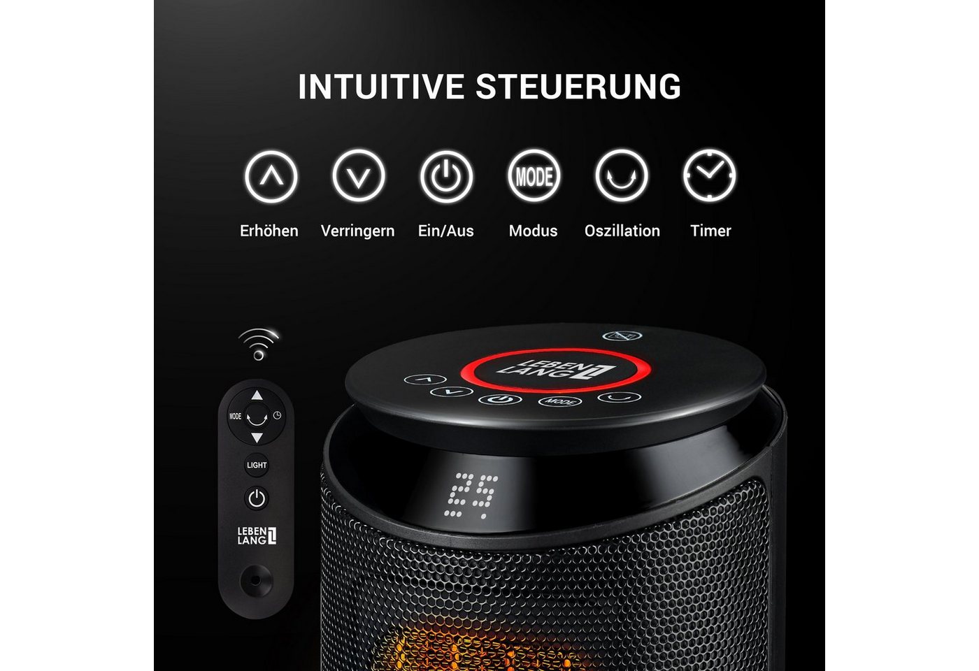 Lebenlang Keramikheizlüfter Keramik Heizlüfter energiesparend leise 2000W - inkl. WiFi, App-Steuerung, Fernbedienung, 3 Modi, 75° Oszillation Bild 2