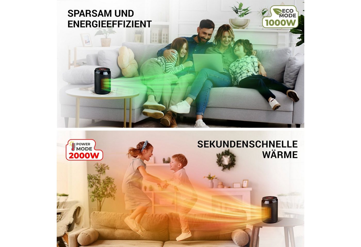 Lebenlang Keramikheizlüfter Keramik Heizlüfter energiesparend leise 2000W - inkl. WiFi, App-Steuerung, Fernbedienung, 3 Modi, 75° Oszillation Bild 3