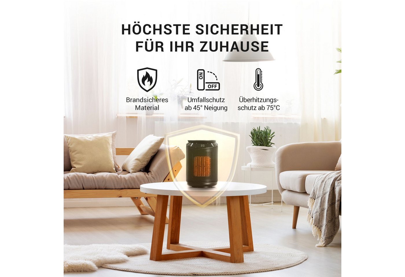 Lebenlang Keramikheizlüfter Keramik Heizlüfter energiesparend leise 2000W - inkl. WiFi, App-Steuerung, Fernbedienung, 3 Modi, 75° Oszillation Bild 4