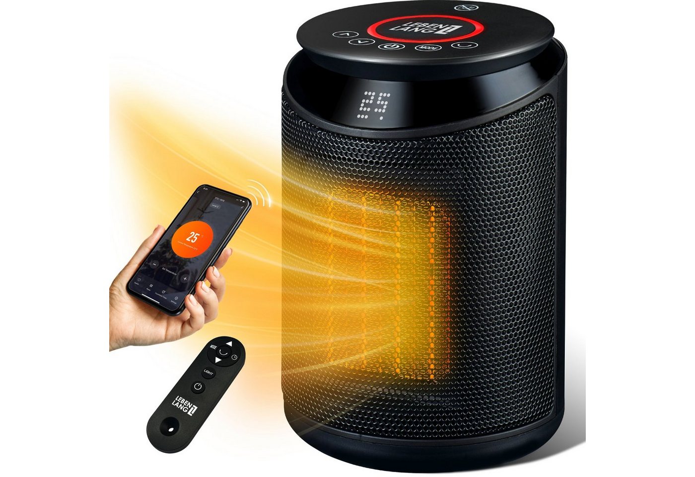 Lebenlang Keramikheizlüfter Keramik Heizlüfter energiesparend leise 2000W - inkl. WiFi, App-Steuerung, Fernbedienung, 3 Modi, 75° Oszillation Bild 5