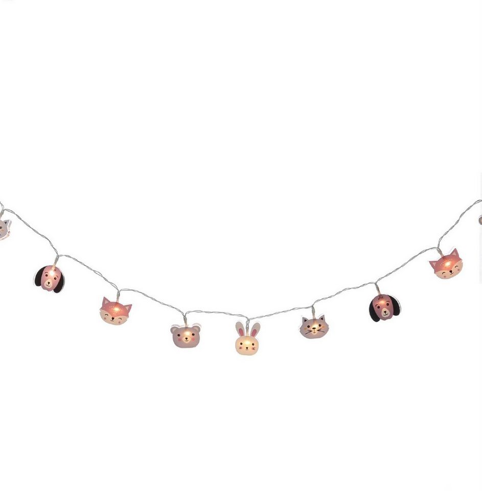 MARELIDA LED-Lichterkette 10 leuchtende Tiere für Kinderzimmer Hund Katze Hase Fuchs 0,9m Timer, 10-flammig