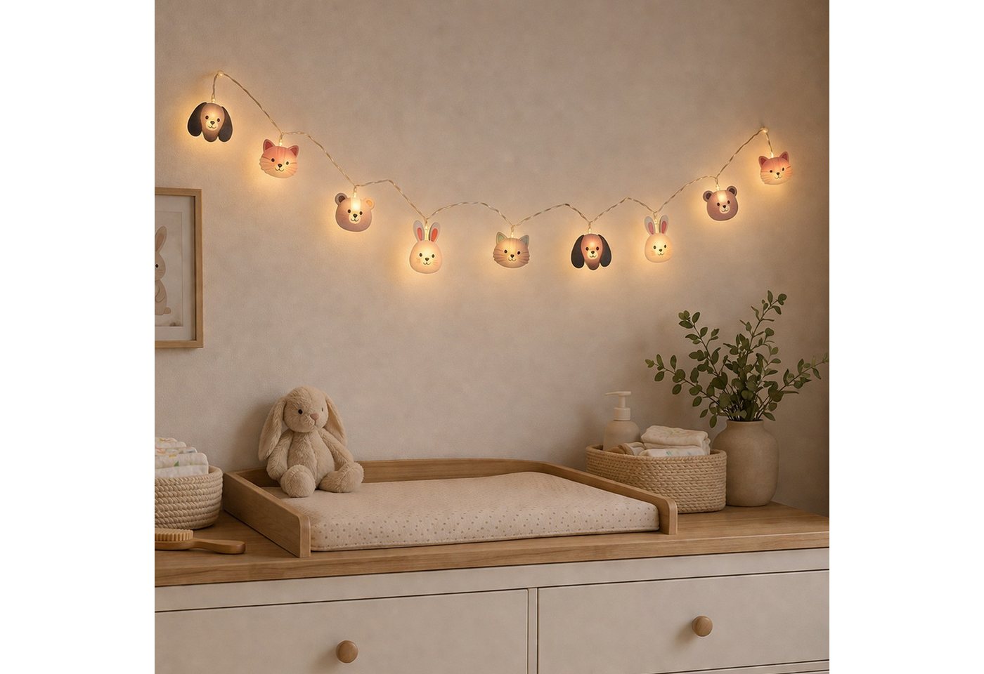 MARELIDA LED-Lichterkette 10 leuchtende Tiere für Kinderzimmer Hund Katze Hase Fuchs 0,9m Timer, 10-flammig Bild 3