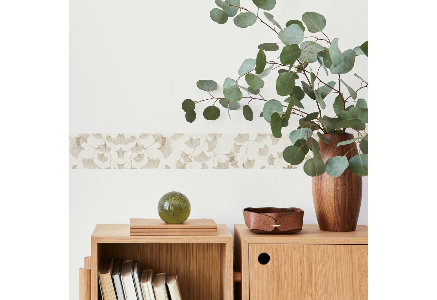 Muralo Bordüre Wandbordüre selbstklebend Blätter – Tapetenbordüre Wohnzimmer, bedruckt, Ginkgoblätter, 10 x 300 cm, abriebfest, abwischbar Bild 5