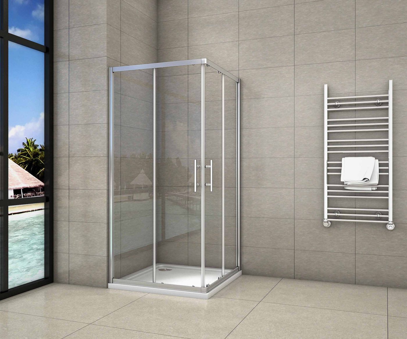 Duschparadies Eckdusche 195cm Eckdusche Schiebetür Duschkabine Duschtür Mit/Ohne Duschtasse, BxT: 70x70 cm, Einscheibensicherheitsglas, ebenerdiger Einbau möglich,klare Optik,mit Schiebetür Bild 3