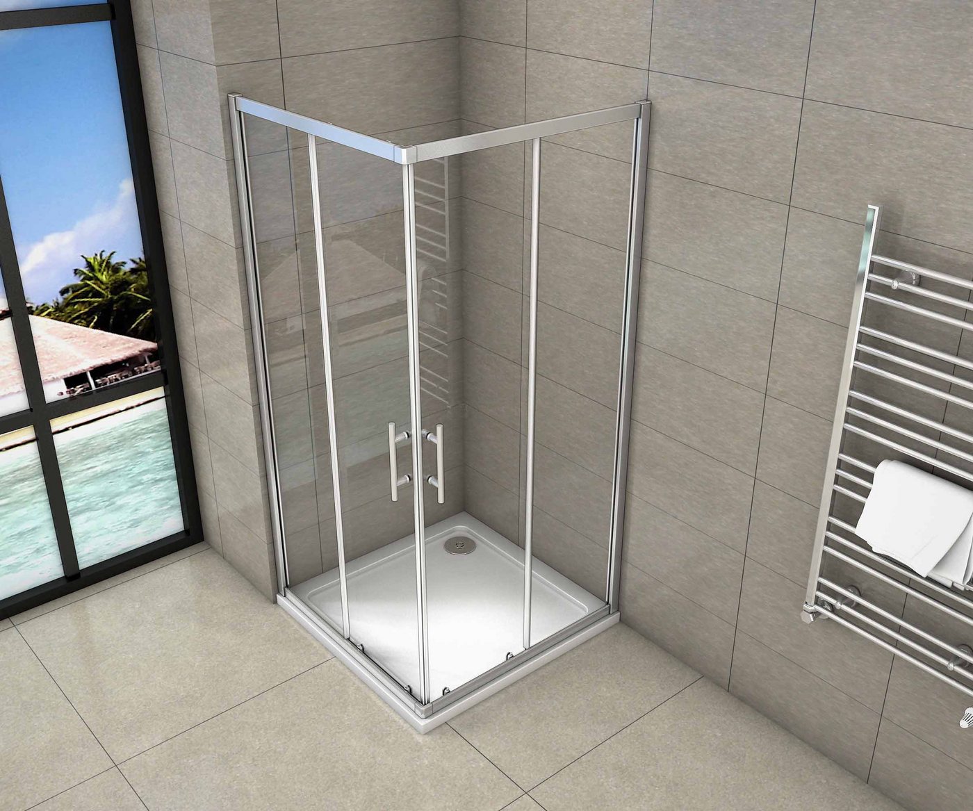 Duschparadies Eckdusche 195cm Eckdusche Schiebetür Duschkabine Duschtür Mit/Ohne Duschtasse, BxT: 70x70 cm, Einscheibensicherheitsglas, ebenerdiger Einbau möglich,klare Optik,mit Schiebetür Bild 4