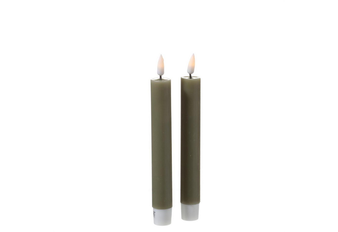 Deluxe Homeart LED-Kerze LED Stabkerzen Mia Tafelkerzen Echtwachs flackernd H:15cm olivgrün 2St, LED Classic, warmweiß (2100K bis 3000K)