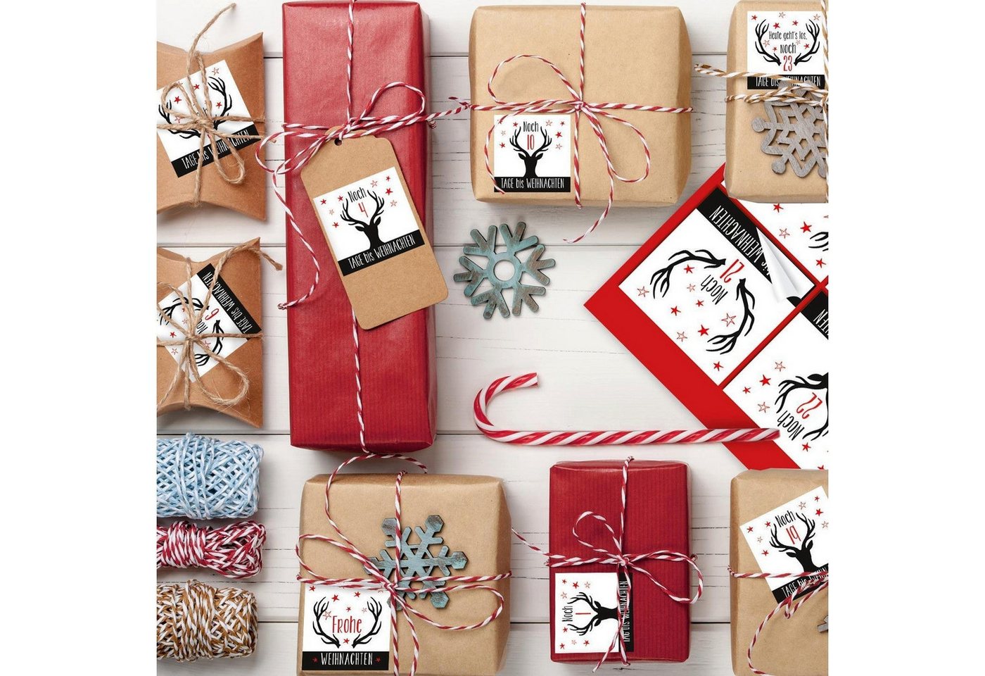 Logbuch-Verlag Aufkleber 24 Zahlenaufkleber DIY Adventskalender 6 cm schwarz weiß Hirschen