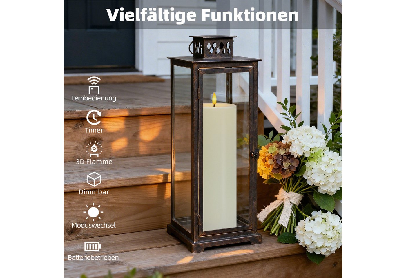 OZAVO LED-Kerze 1/2er set LED Outdoor Kerzen mit Fernbedienung und Timer, Stumpenkerzen,H30*Ø 10cm,Flammenlose Flackernde Säulenkerzen, Dekokerzen für Innen- und Außenbereich Bild 2