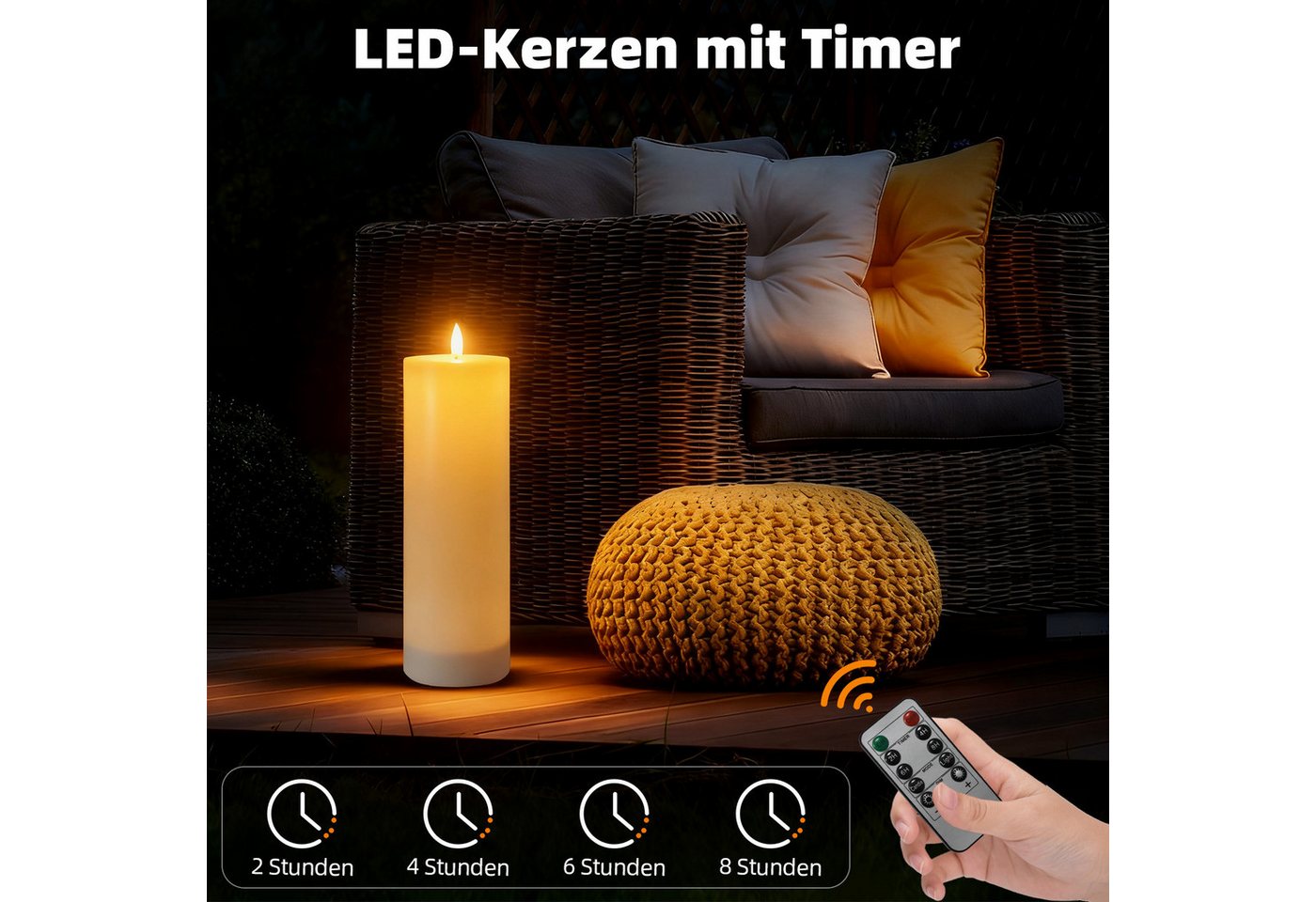 OZAVO LED-Kerze 1/2er set LED Outdoor Kerzen mit Fernbedienung und Timer, Stumpenkerzen,H30*Ø 10cm,Flammenlose Flackernde Säulenkerzen, Dekokerzen für Innen- und Außenbereich Bild 3
