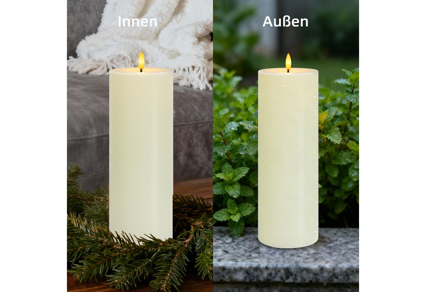 OZAVO LED-Kerze 1/2er set LED Outdoor Kerzen mit Fernbedienung und Timer, Stumpenkerzen,H30*Ø 10cm,Flammenlose Flackernde Säulenkerzen, Dekokerzen für Innen- und Außenbereich Bild 4