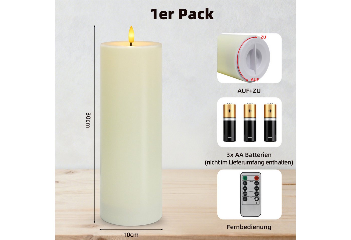 OZAVO LED-Kerze 1/2er set LED Outdoor Kerzen mit Fernbedienung und Timer, Stumpenkerzen,H30*Ø 10cm,Flammenlose Flackernde Säulenkerzen, Dekokerzen für Innen- und Außenbereich Bild 5