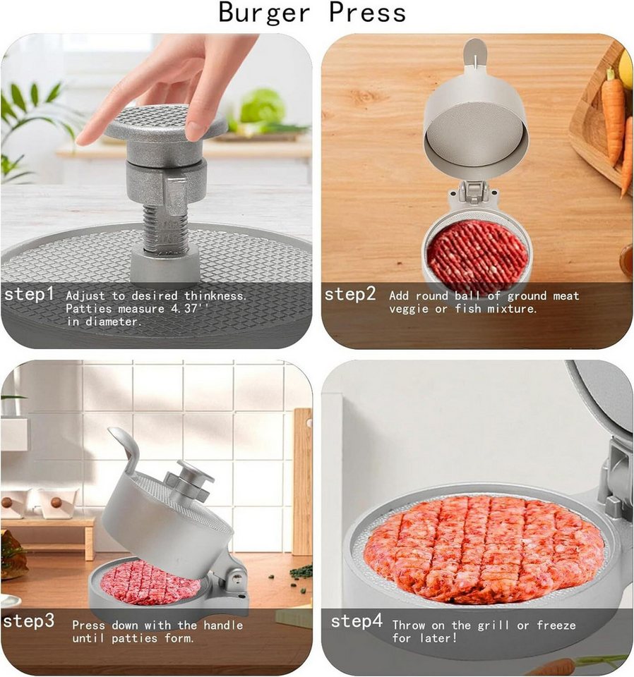 FELIXLEO Burgerpresse Hochwertige Burgerpresse aus Aluguss für perfekte Fleisch Patties (1 St) Bild 2