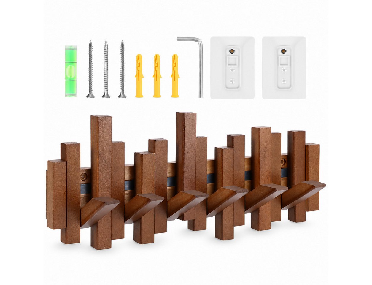 LEMLIT Wandgarderobe Garderobenleiste Holz mit 6 Klapphaken, Platzsparende Hakenleiste (1er Set, 1 St., 6 einklappbare Haken), Garderobe 40,5 cm, Walnuss-Optik, für Flur und Schlafzimmer Bild 2