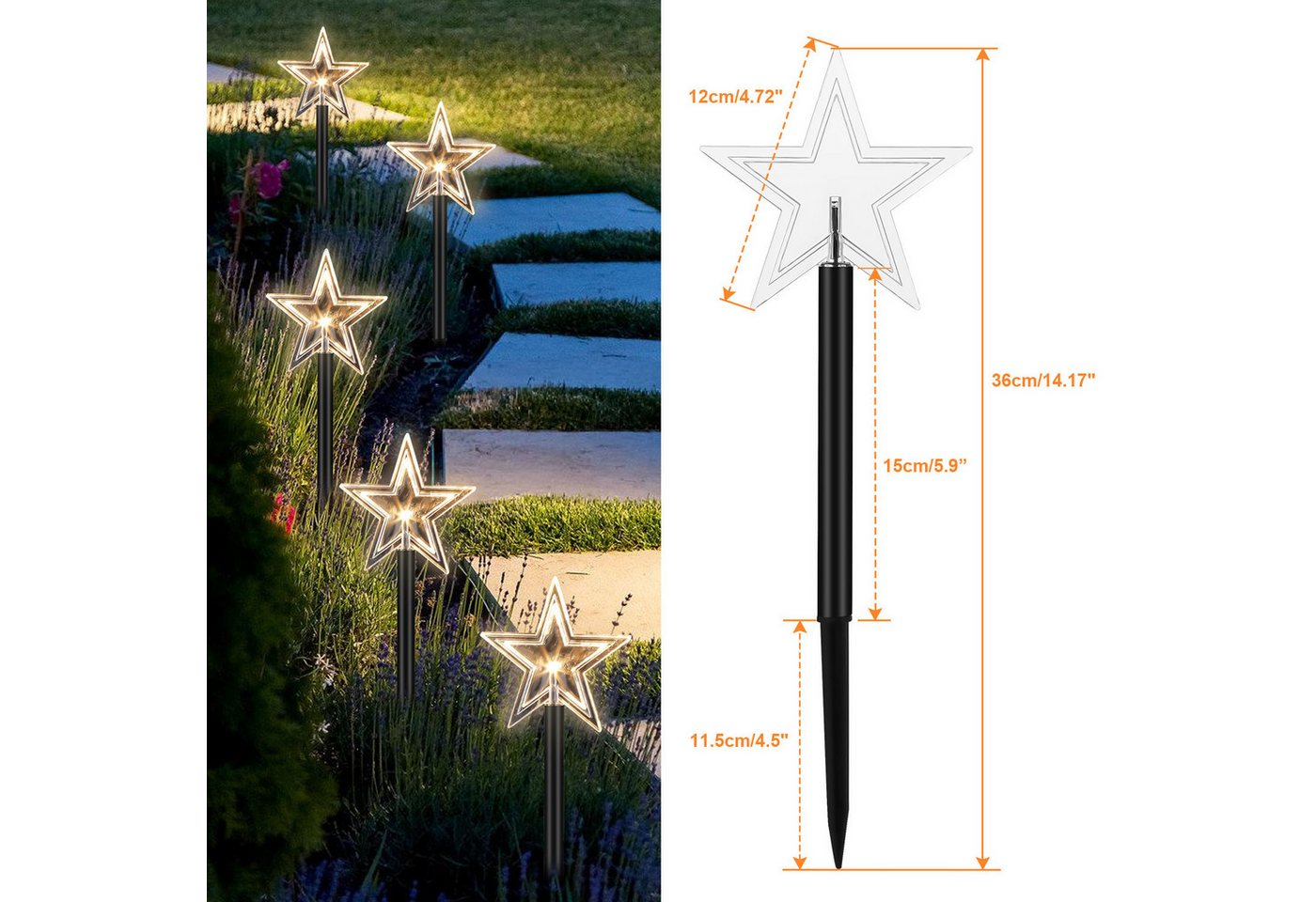 Clanmacy LED Gartenleuchte LED Gartenleuchte Spiessleuchte mit 5 Sternen,Weihnachtsdeko aussen Bild 2