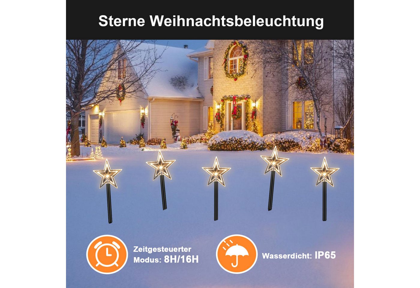 Clanmacy LED Gartenleuchte LED Gartenleuchte Spiessleuchte mit 5 Sternen,Weihnachtsdeko aussen Bild 3