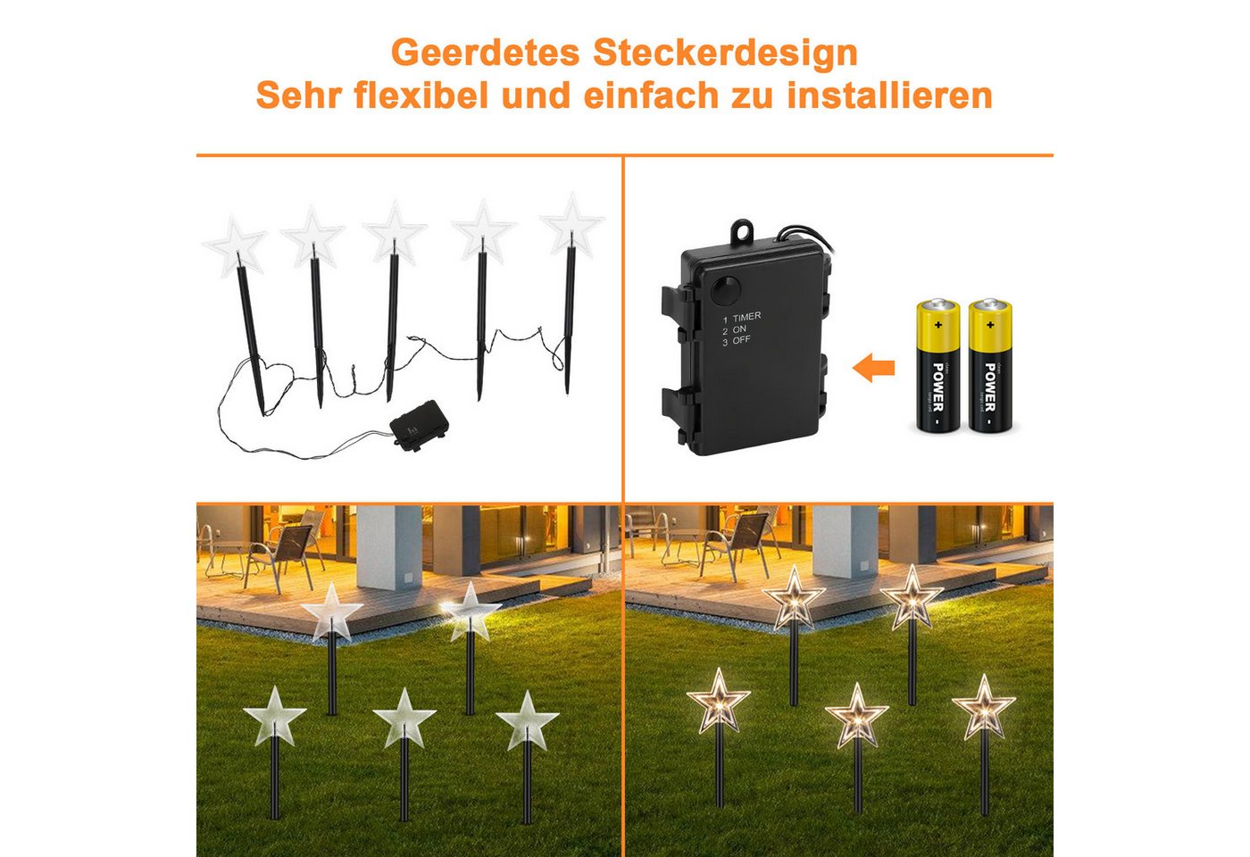 Clanmacy LED Gartenleuchte LED Gartenleuchte Spiessleuchte mit 5 Sternen,Weihnachtsdeko aussen Bild 5