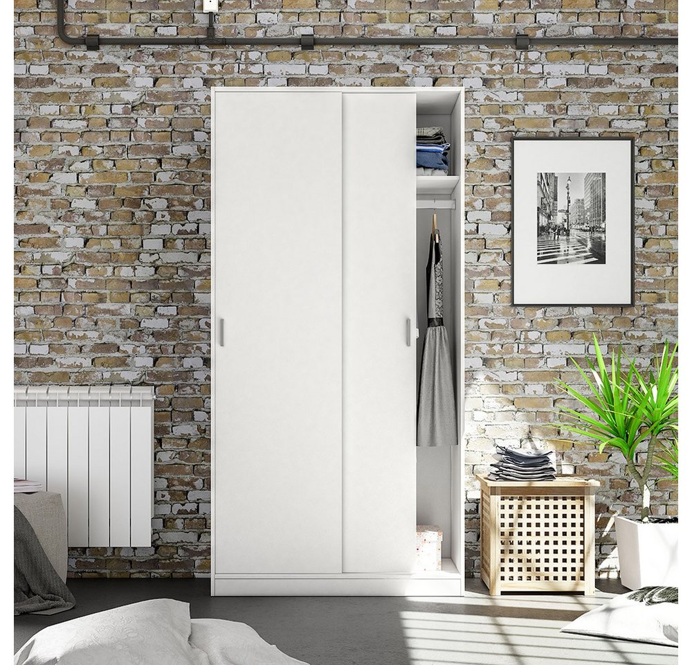 FORES HABITAT Schwebetürenschrank in Weiß - 100x200x50 (BxHxT) Bild 5