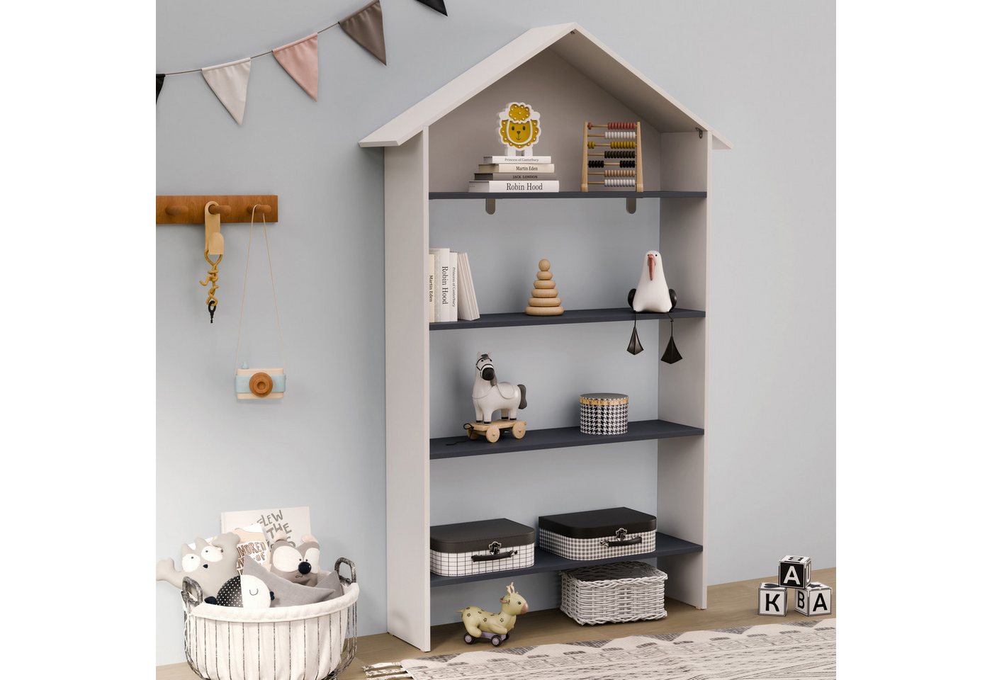 VCM Standregal Italu Bücherregal B. 1030 x T. 23 x H. 160 cm, 4 Fächer für Bücher und Dekoration