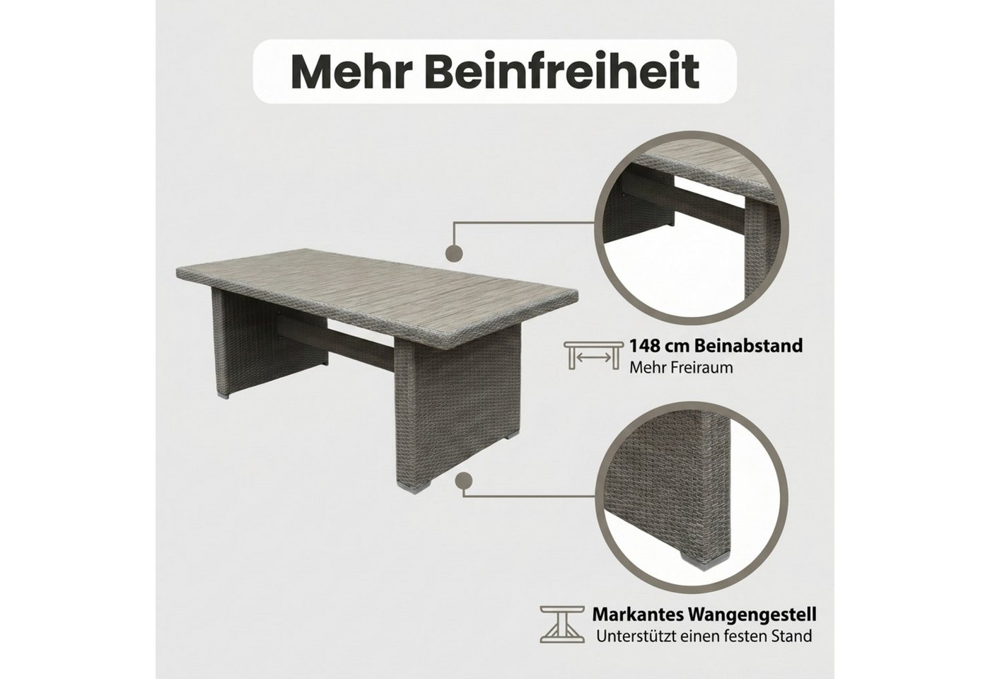 byLIVING Gartentisch BRISBANE (192 x 92, H 75 cm), Alu-Gestell, PE Rattan dunkelgrau Polywood naturfarbig