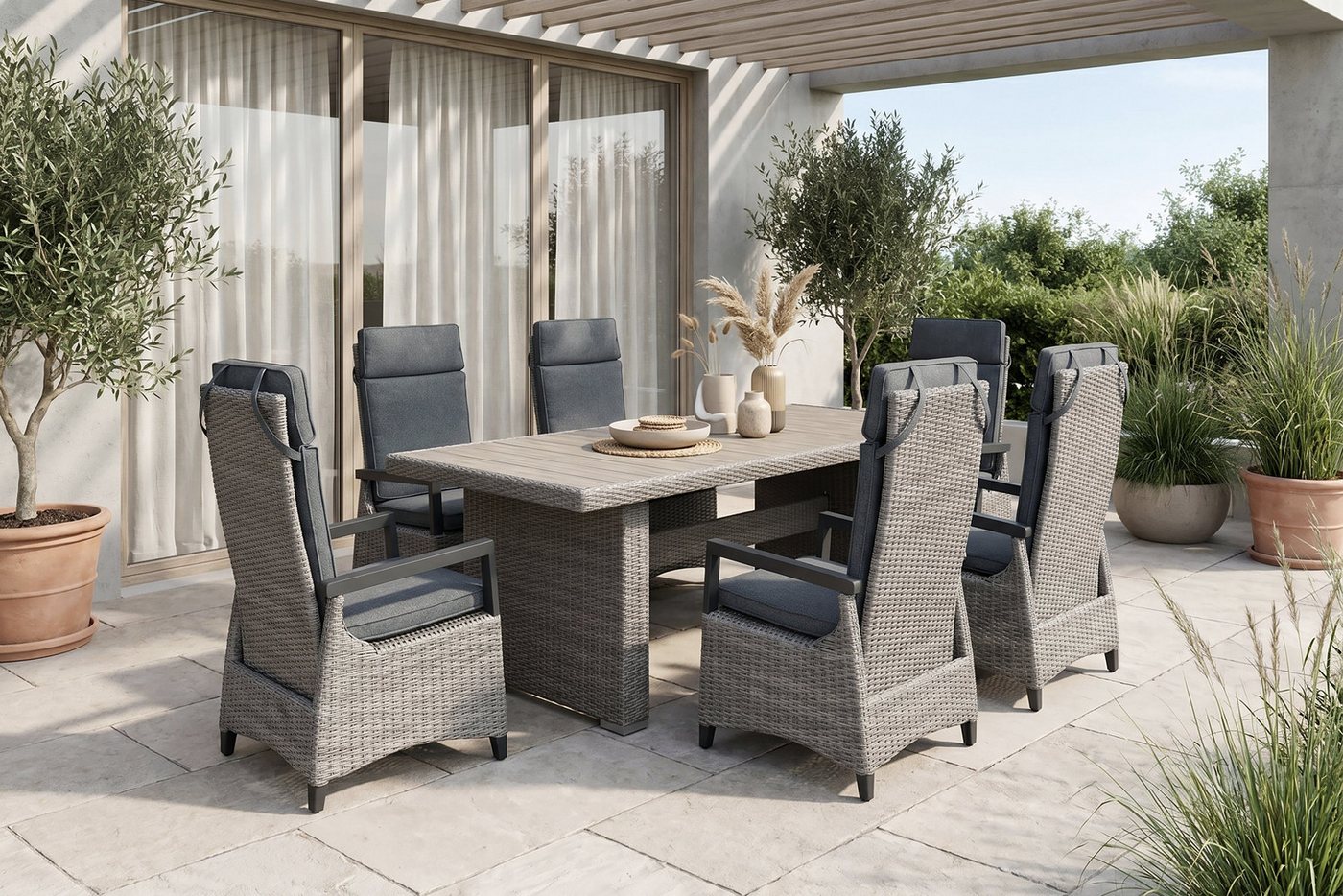 byLIVING Gartentisch BRISBANE (192 x 92, H 75 cm), Alu-Gestell, PE Rattan dunkelgrau Polywood naturfarbig Bild 3