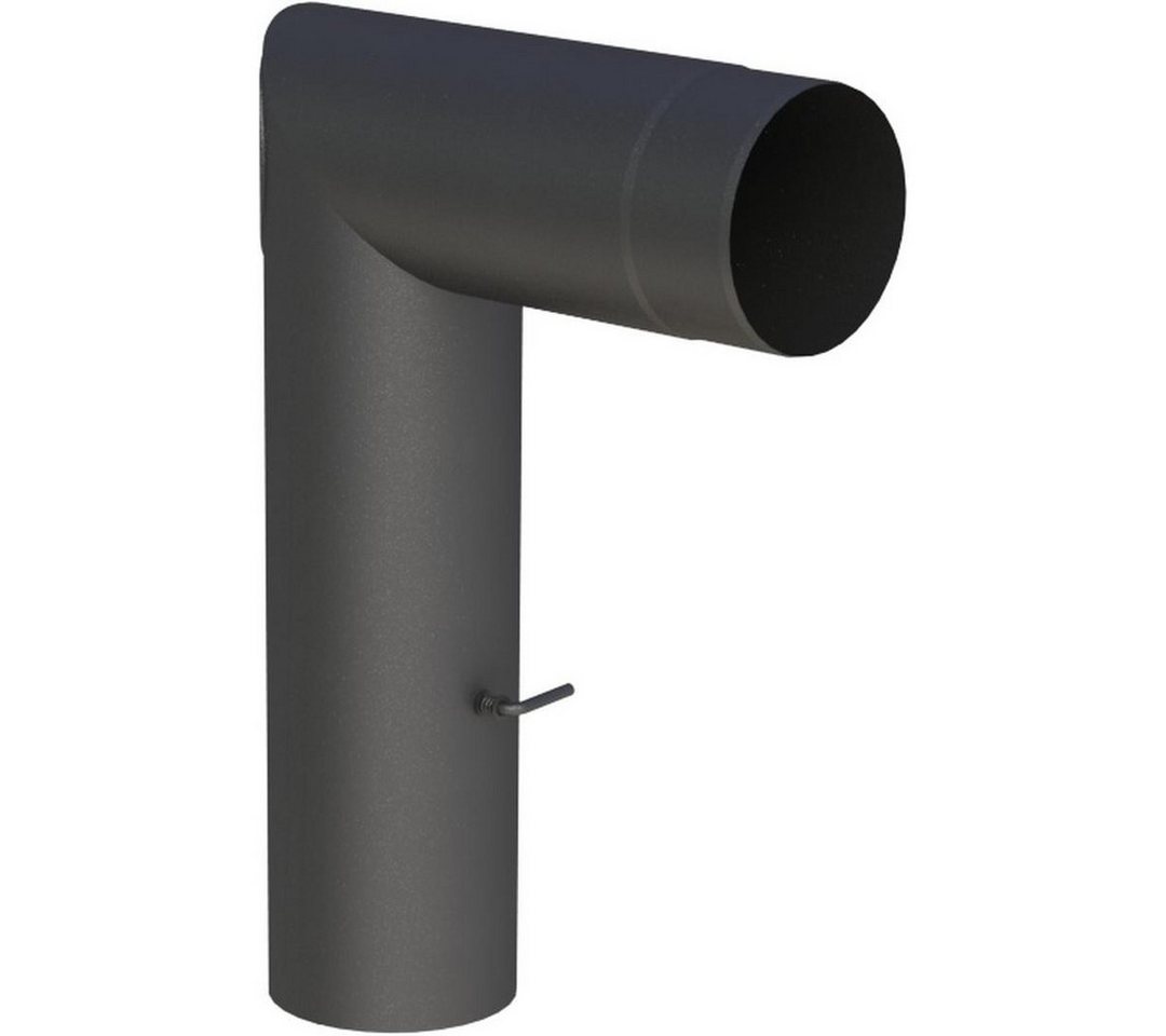 Feuercampus Ofenrohr Ø 120 mm Bogen zweiteilig lang - mit Tür und Drosselklappe - schwarz, 120 mm