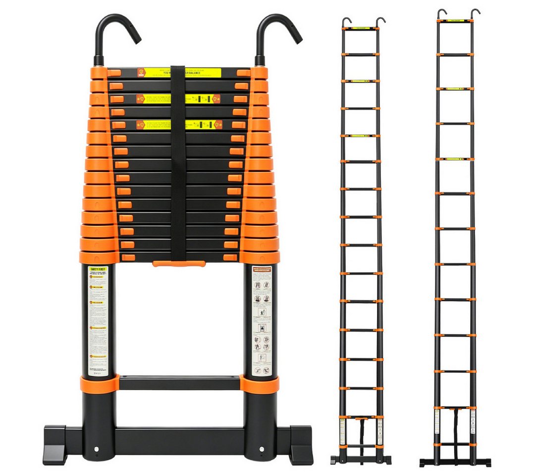 SunJas Teleskopleiter 4.7m/5M Ausziehleiter Anlegeleiter Multifunktionsleiter bis 150kg (mit abnehmbaren Haken, Außen‑Arbeitsleiter,höhenverstellbare Leiter,schwere Teleskopleiter) Bild 5