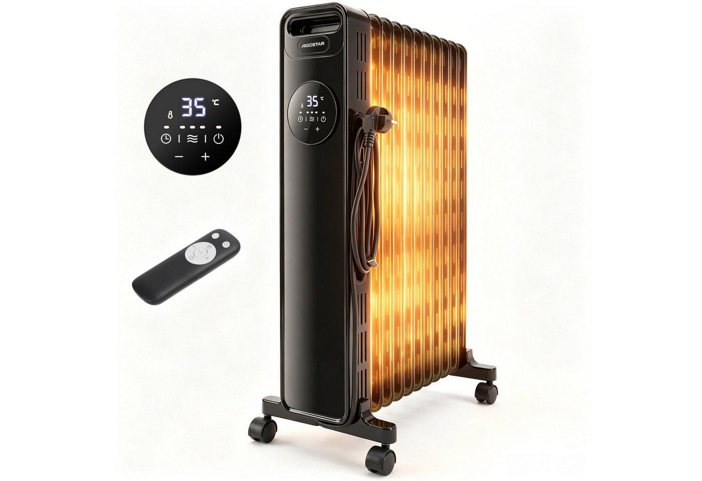 Aigostar Ölradiator 11 Rippen Radiator Heizung Elektrisch mit Thermostat & Fernbedienung, 2300 W, 3 Modi, 24h Timer, LED-Anzeige, Kipp& Überhitzungsschutz, Mobiler Bild 3