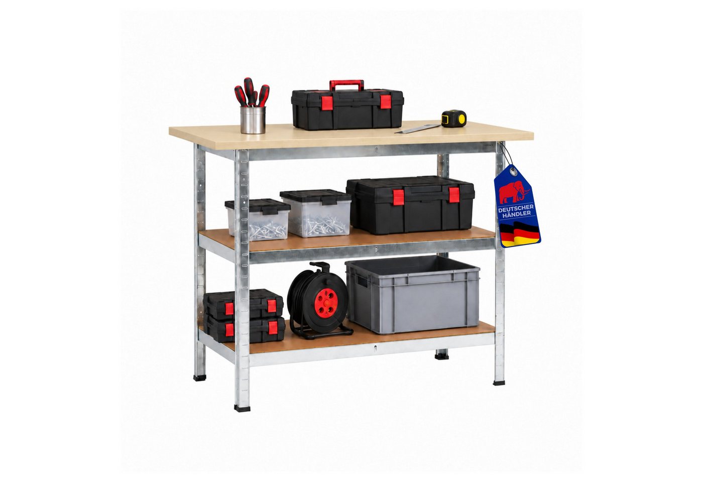 PROREGAL® Werkbank TAURUS 1 Tischplatte + 2 Fachböden HxBxT 92,5x120x60cm Verzinkt Bild 4