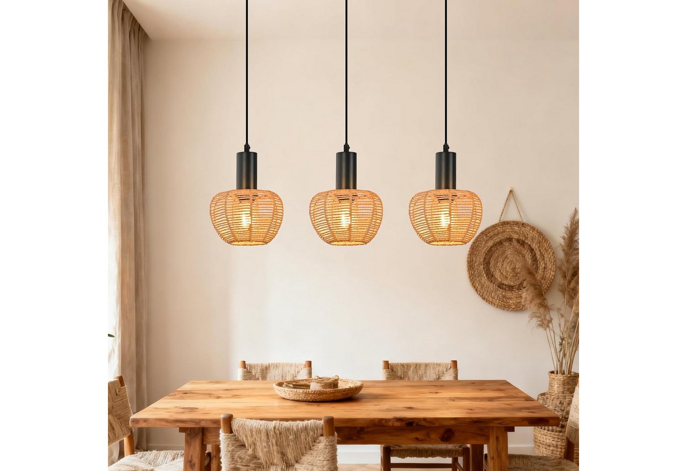 Nettlife Pendelleuchte Retro Boho Schwarz Hängelampe aus Papier 1/3 flammige E27, Höhenverstellbar, ohne Leuchtmittel, ob Schlafzimmer Flur Esszimmer Dachboden Küche Bild 4