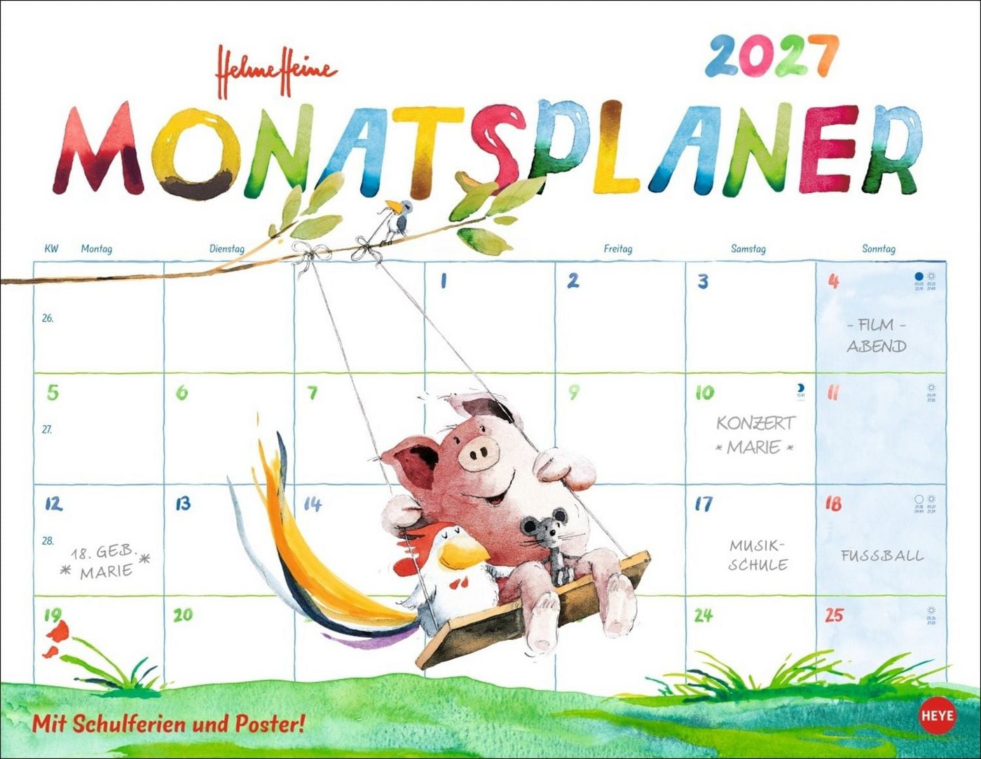 HEYE Wandkalender Helme Heine: Monatsplaner 2027 Liebevoll illustrierter Wandkalender vo