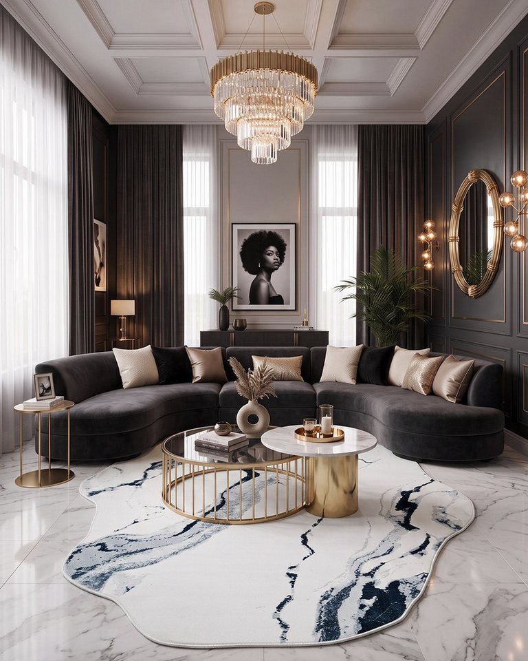 Mazovia Designteppich Modern Abstrakt Weiß Schwarz Wohnzimmer, Esszimmer, Schlafzimmer, Büro, Fußbodenheizung