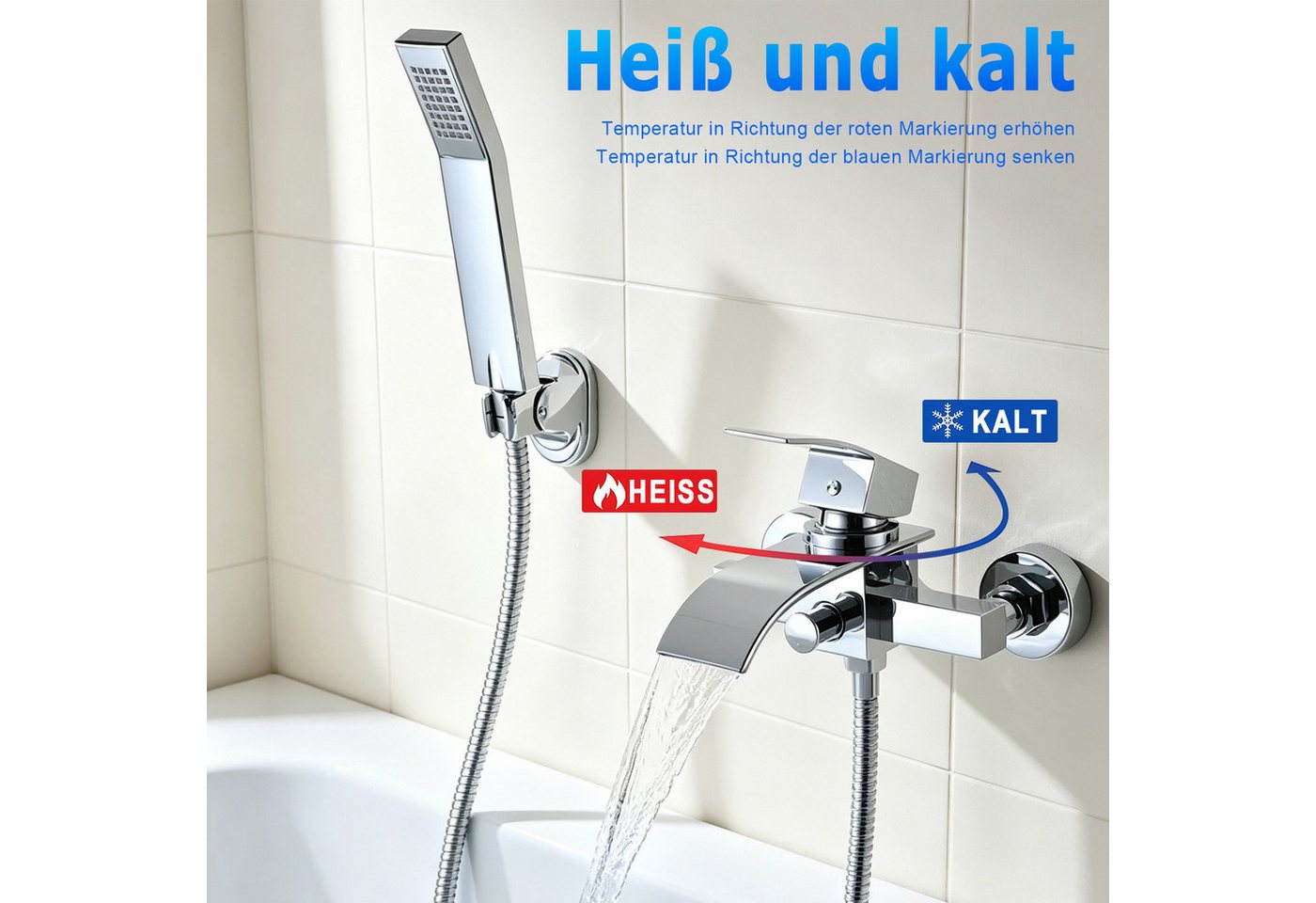 AKKEE Brausegarnitur Duscharmatur mit Brause, Wannenarmatur Chrom Mischbatterie, Badewanne mit Druckschalter Armatur mit Handbrausehalter set Bild 3